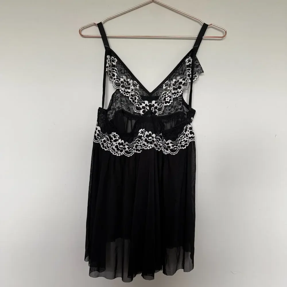 Lingerie Women Midi Babydoll Dress 4XL Black Lace Sheer Sexy Whimsigoth Romantic